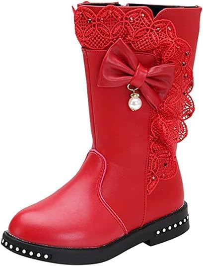 Girls Mid calf  Boots Lace and Bow Knot