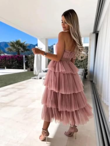 Women's Elegant Strapless Tiered Tulle Dress