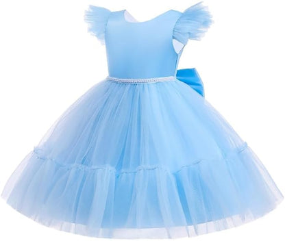 Satin and Tulle Dress for Girls with Deep-V Back - G0109