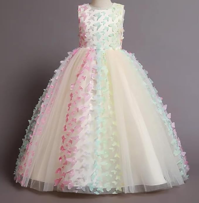 3D Butterfly Tulle Birthday Dress Long for Girls