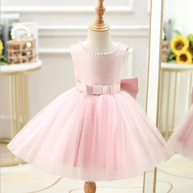 Girls Satin Princess Dress with Pearls and Love Shape Back