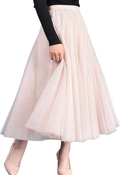 Women's Layered Tulle Skirts A-Line Mesh Midi Lenght Elegant Party