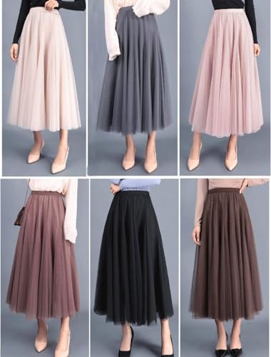 Women's Layered Tulle Skirts A-Line Mesh Midi Lenght Elegant Party