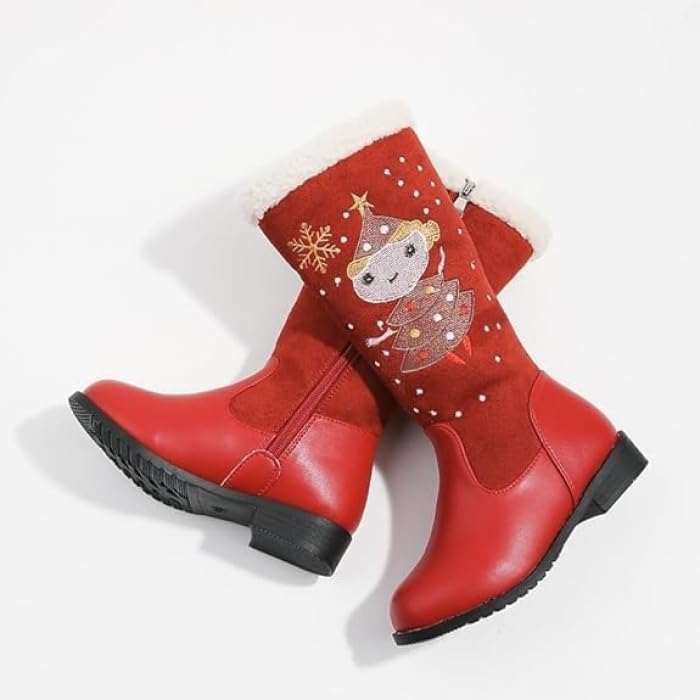 Warm velvet christmas winter boots for girls
