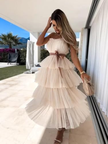 Women's Elegant Strapless Tiered Tulle Dress