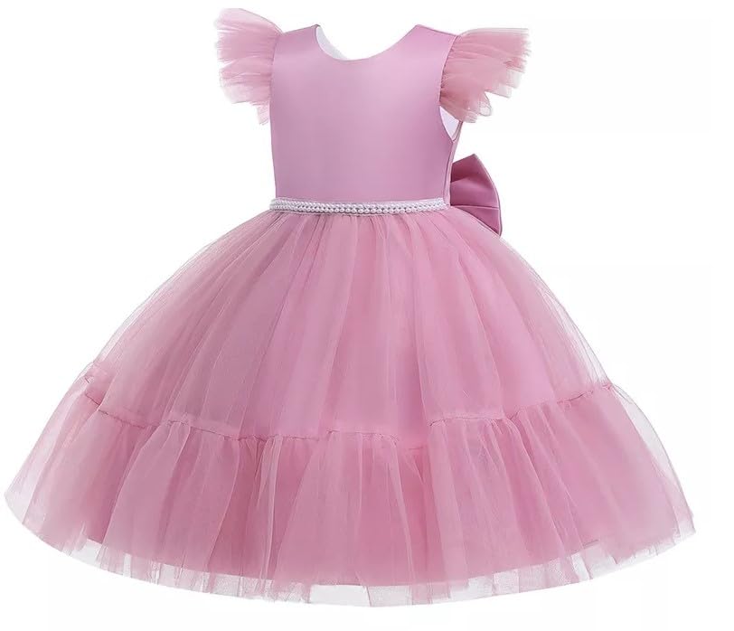 Satin and Tulle Dress for Girls with Deep-V Back - G0109