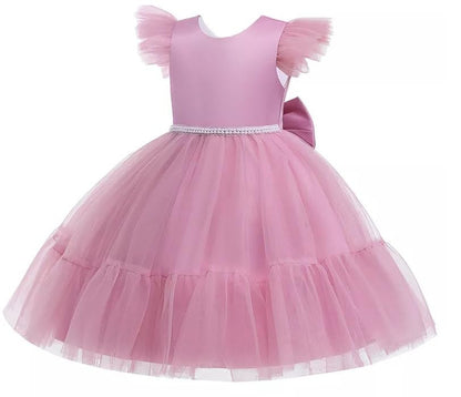 Satin and Tulle Dress for Girls with Deep-V Back