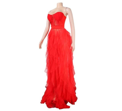 Women's Strapless Tulle Gown with Lace Bodice