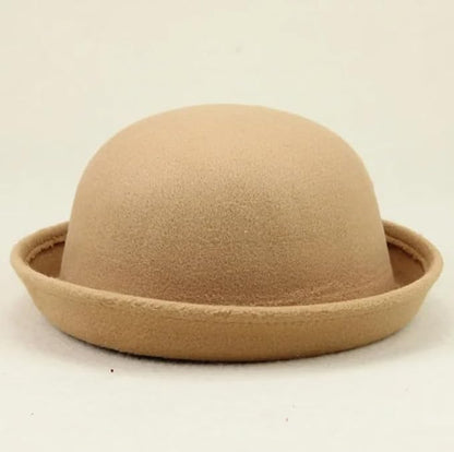 Cute Girls Wool Felt Bowler Hat with Roll up Brim
