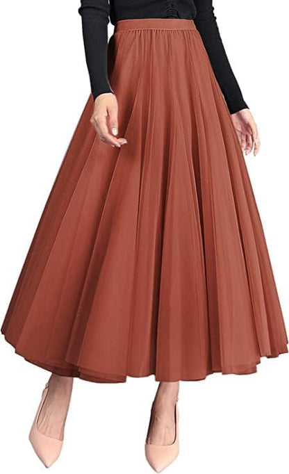 Women's Layered Tulle Skirts A-Line Mesh Midi Lenght Elegant Party