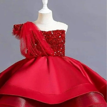 Elegant one-Shoulder Sequined Dress for Girls