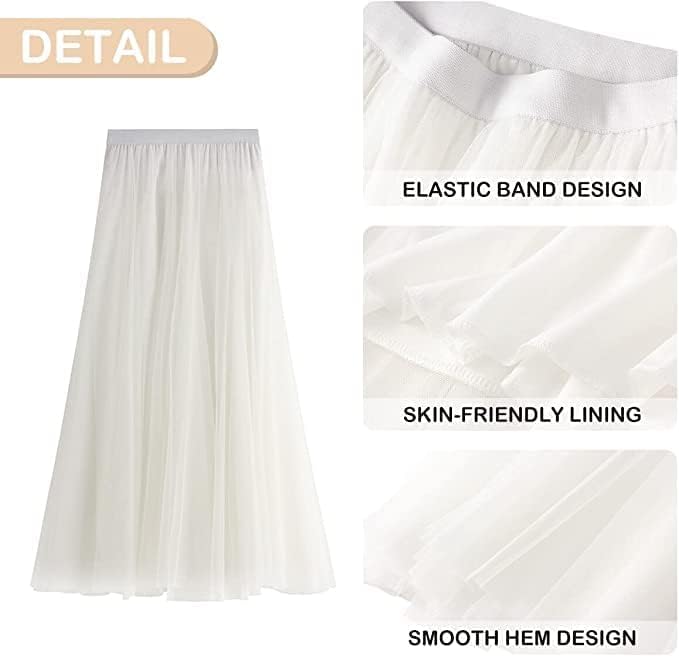 Women's Layered Tulle Skirts A-Line Mesh Midi Lenght Elegant Party