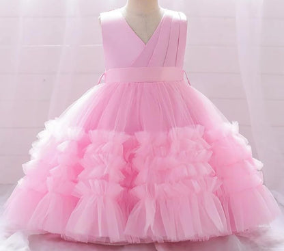 Satin Princess Dress with Ruffle Tulle Skirt for Girls