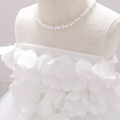 Birthday Tulle Dress for Baby with Flowers and Pearl appliqués
