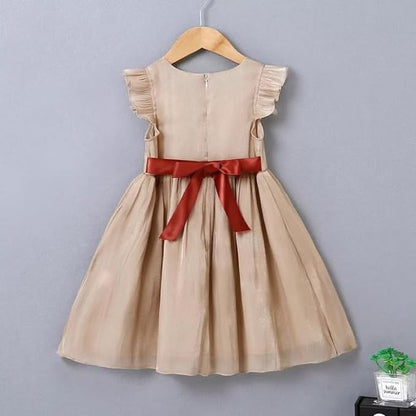 Elegant Satin Dress with red Bow at Waist and Back for Back to School