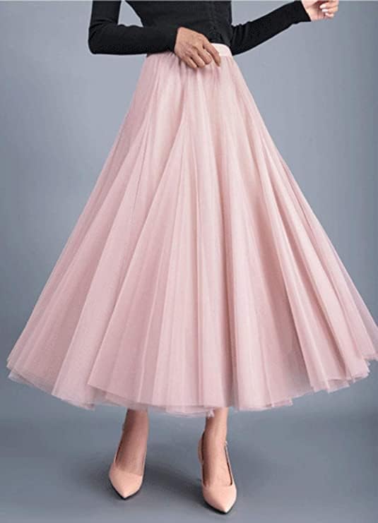 Women's Layered Tulle Skirts A-Line Mesh Midi Lenght Elegant Party