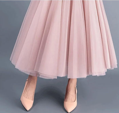 Women's Layered Tulle Skirts A-Line Mesh Midi Lenght Elegant Party