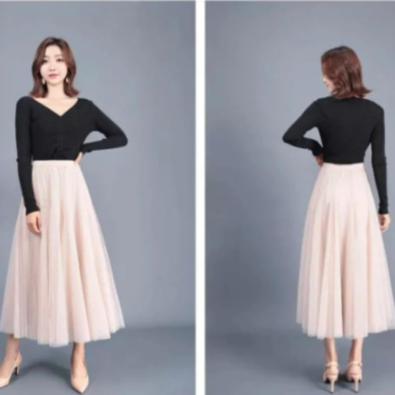 Women's Layered Tulle Skirts A-Line Mesh Midi Lenght Elegant Party