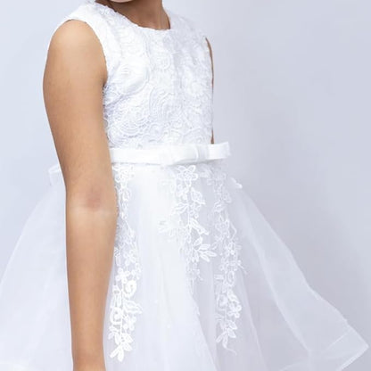 Princess Girl's Dress with Lace and Floral Embroidery