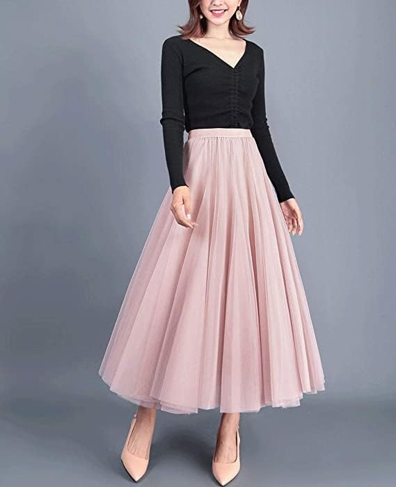 Women's Layered Tulle Skirts A-Line Mesh Midi Lenght Elegant Party