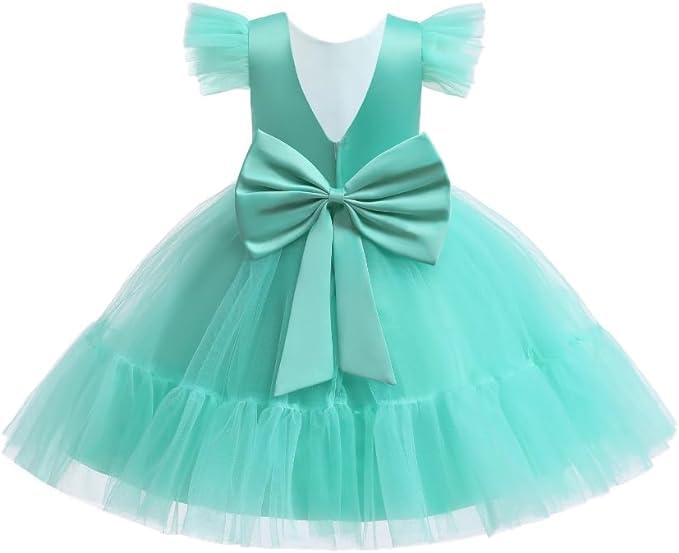 Satin and Tulle Dress for Girls with Deep-V Back