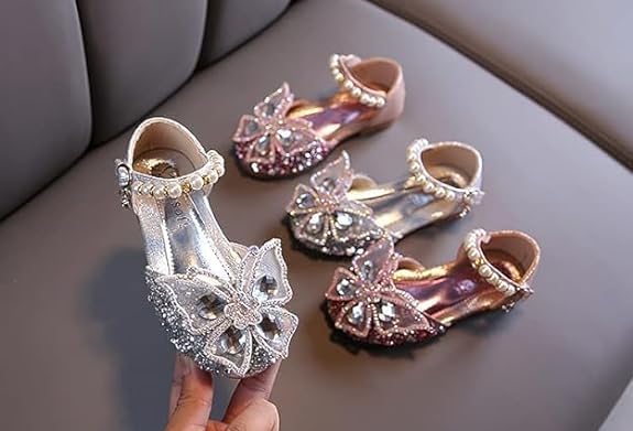 Girls Mary Jane Shoes with Rhinestones Butterfly and Sequin