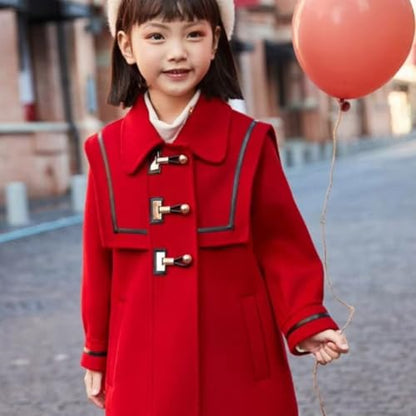 Girls' Stylish Winter Coat – Warm Double-Breasted Jacket with Toggle Buttons