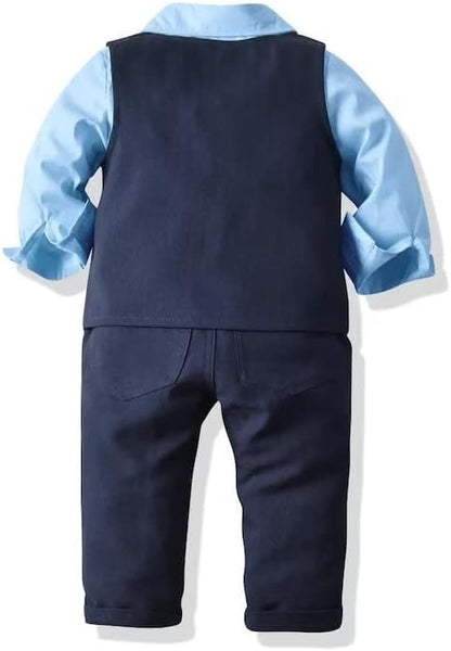 Boys Suit Casual Blue Set Vest + Pants + Light Blue Dress Shirt