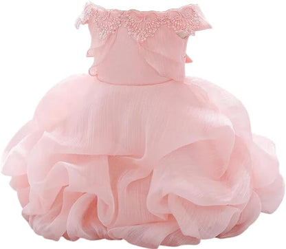 Birthday Dress for Little Girl, Short Sleeve Silk Dress