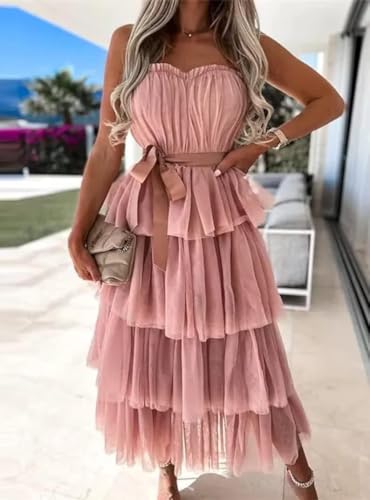 Women's Elegant Strapless Tiered Tulle Dress