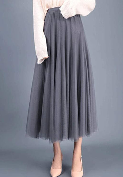 Women's Layered Tulle Skirts A-Line Mesh Midi Lenght Elegant Party