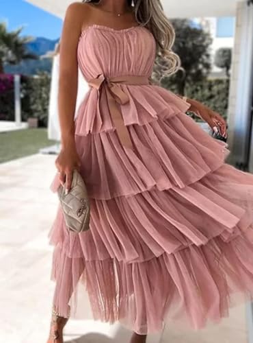 Women's Elegant Strapless Tiered Tulle Dress