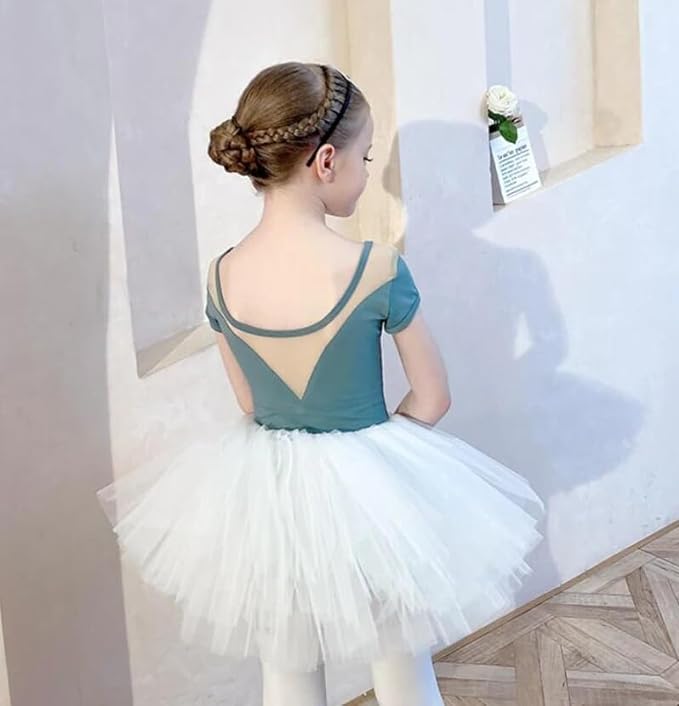 Girls Ballet Tutu Dress +Tulle Skirt Short Sleeves