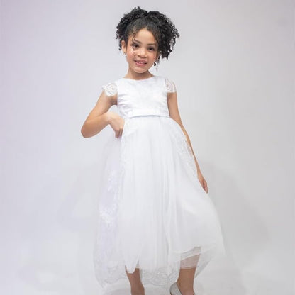 Lace White Dress Long Train for Girl