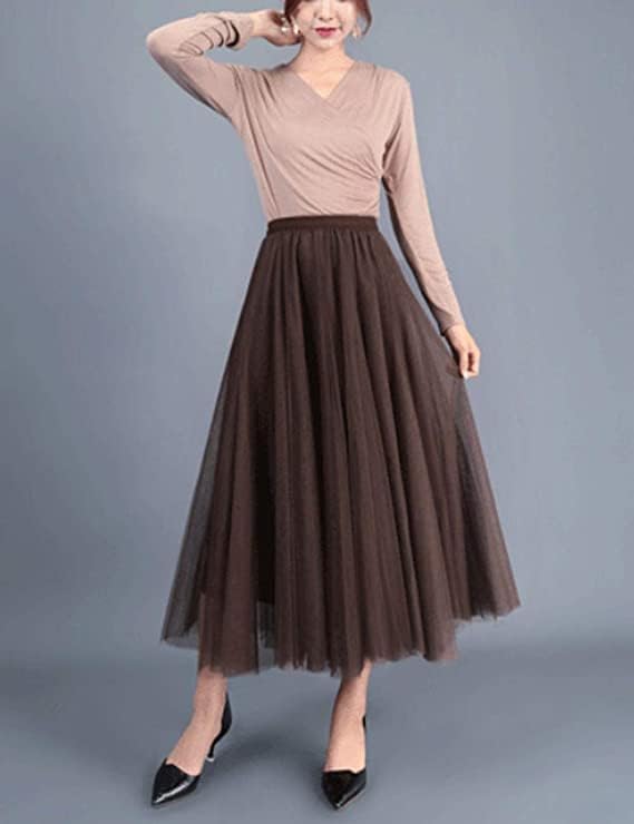 Women's Layered Tulle Skirts A-Line Mesh Midi Lenght Elegant Party