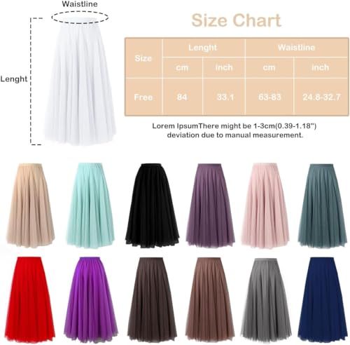 Women's Layered Tulle Skirts A-Line Mesh Midi Lenght Elegant Party