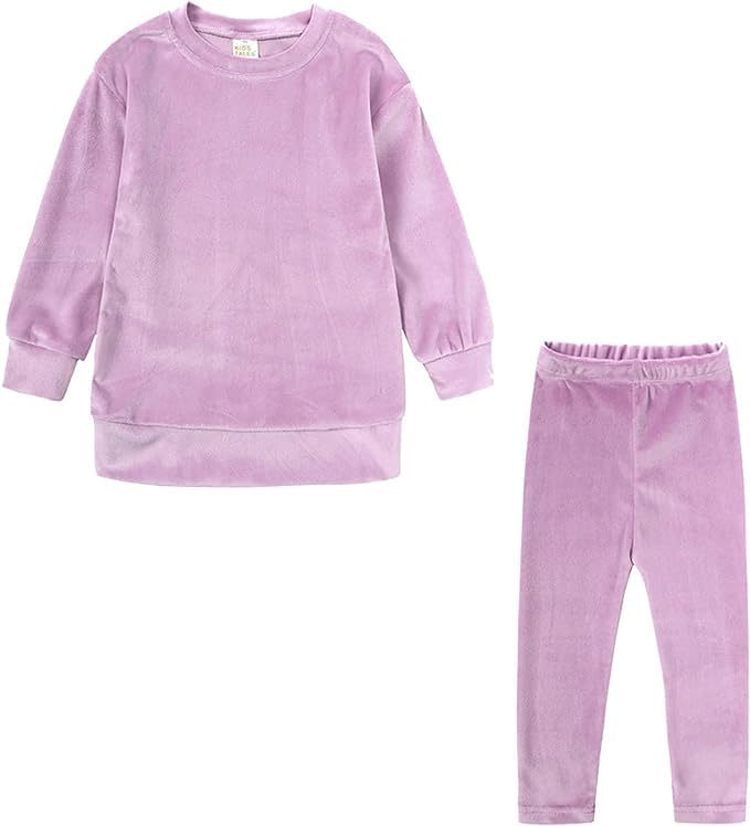 2 pieces outfit for girls velvet thermal sweatshirt and pants