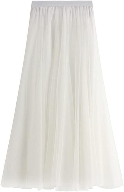 Women's Layered Tulle Skirts A-Line Mesh Midi Lenght Elegant Party