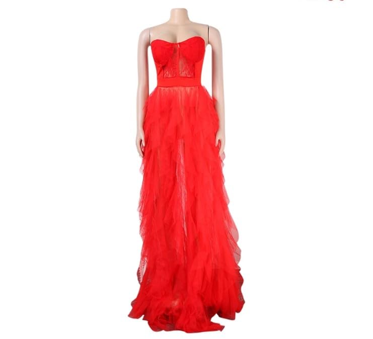 Women's Strapless Tulle Gown with Lace Bodice