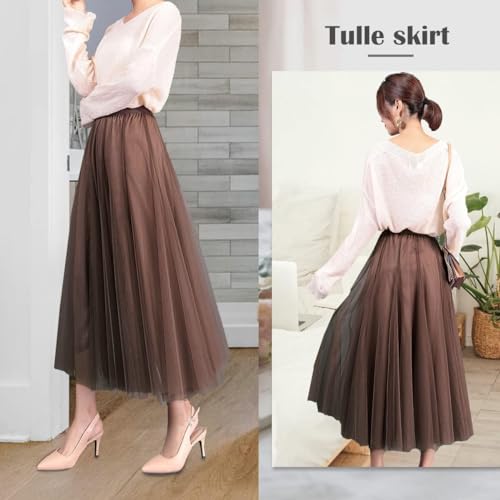 Women's Layered Tulle Skirts A-Line Mesh Midi Lenght Elegant Party