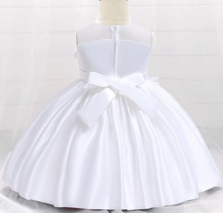 Satin Dress for Babies and Girls with Floral Applications