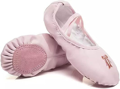 Ballet Dance Shoes for Girls Split Sole Embroidered Bow Design