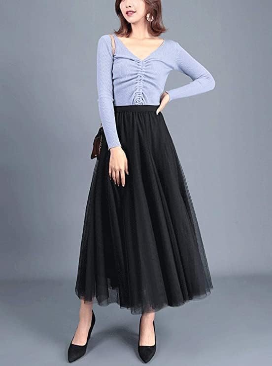 Women's Layered Tulle Skirts A-Line Mesh Midi Lenght Elegant Party