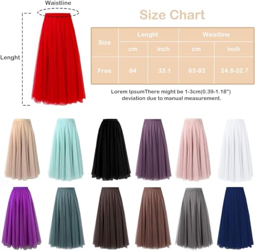 Women's Layered Tulle Skirts A-Line Mesh Midi Lenght Elegant Party