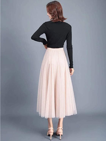 Women's Layered Tulle Skirts A-Line Mesh Midi Lenght Elegant Party