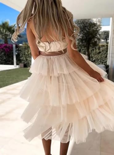 Women's Elegant Strapless Tiered Tulle Dress