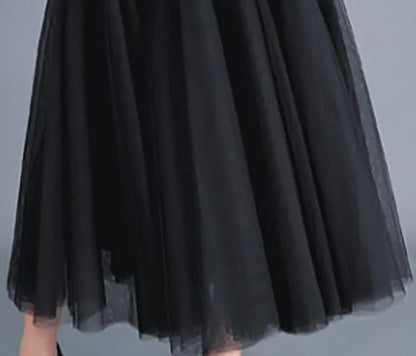 Women's Layered Tulle Skirts A-Line Mesh Midi Lenght Elegant Party