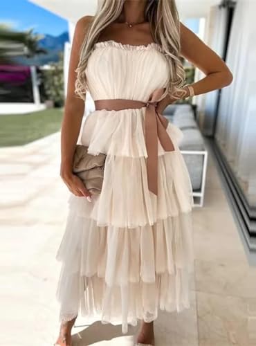 Women's Elegant Strapless Tiered Tulle Dress