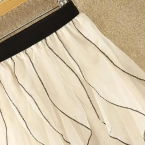 Women's Ruffled mesh Pleated midi Skirt, Elasticated high Waist