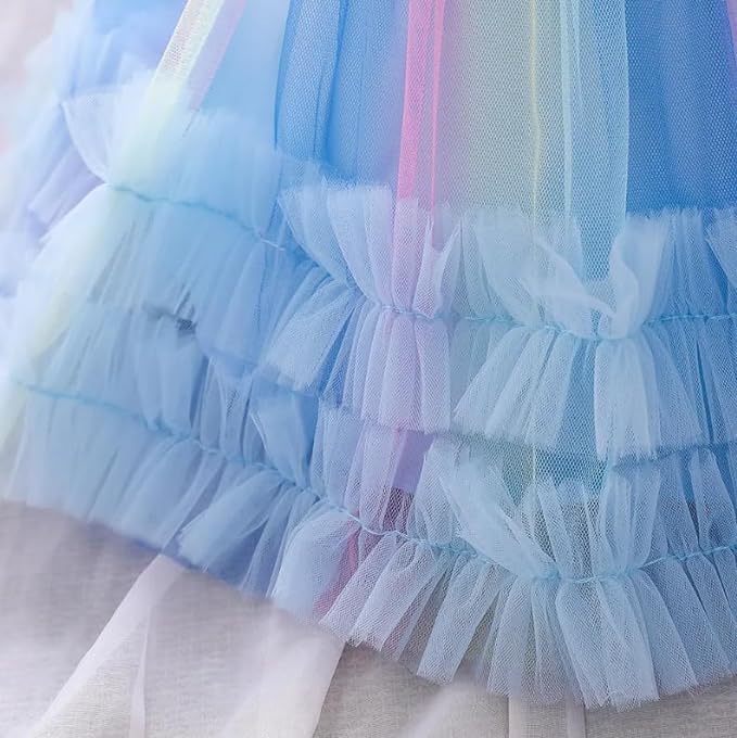 Rainbow Tutu Skirt Dress with Flower Application for Babies and Toddlers
